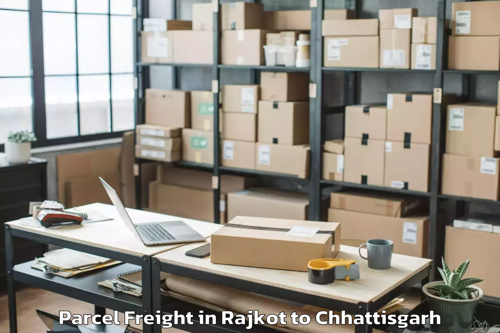 Top Rajkot to Chhattisgarh Kamdhenu Vishwavi Parcel Freight Available